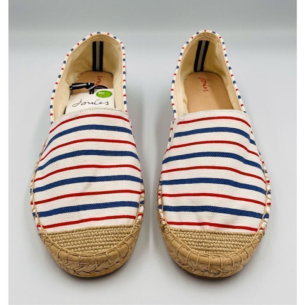 Joules Womens Shelbury Espadrilles Cream Stripe Blue Red Canvas Jute NWT Size 10